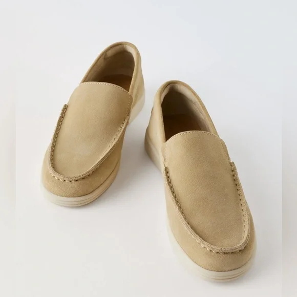 🆕 Zara Suede Boat Shoes in Sandy Brown - Picture 2 of 11